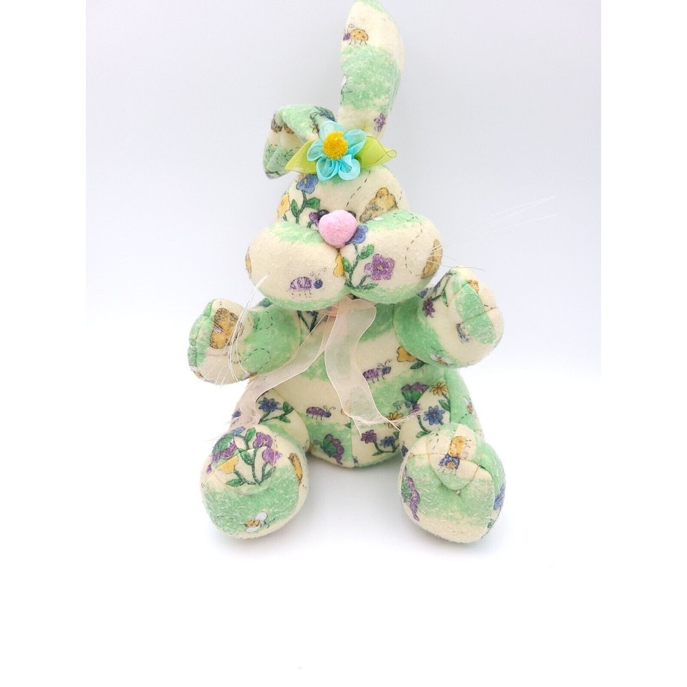 Plush Bunny Rabbit Flower Tapestry‎ Style Pattern Green Blue Pink Ribbon Easter